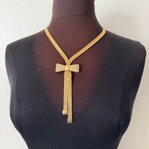 Elegant Gold Bow Lariat Necklace - Women Jewelry